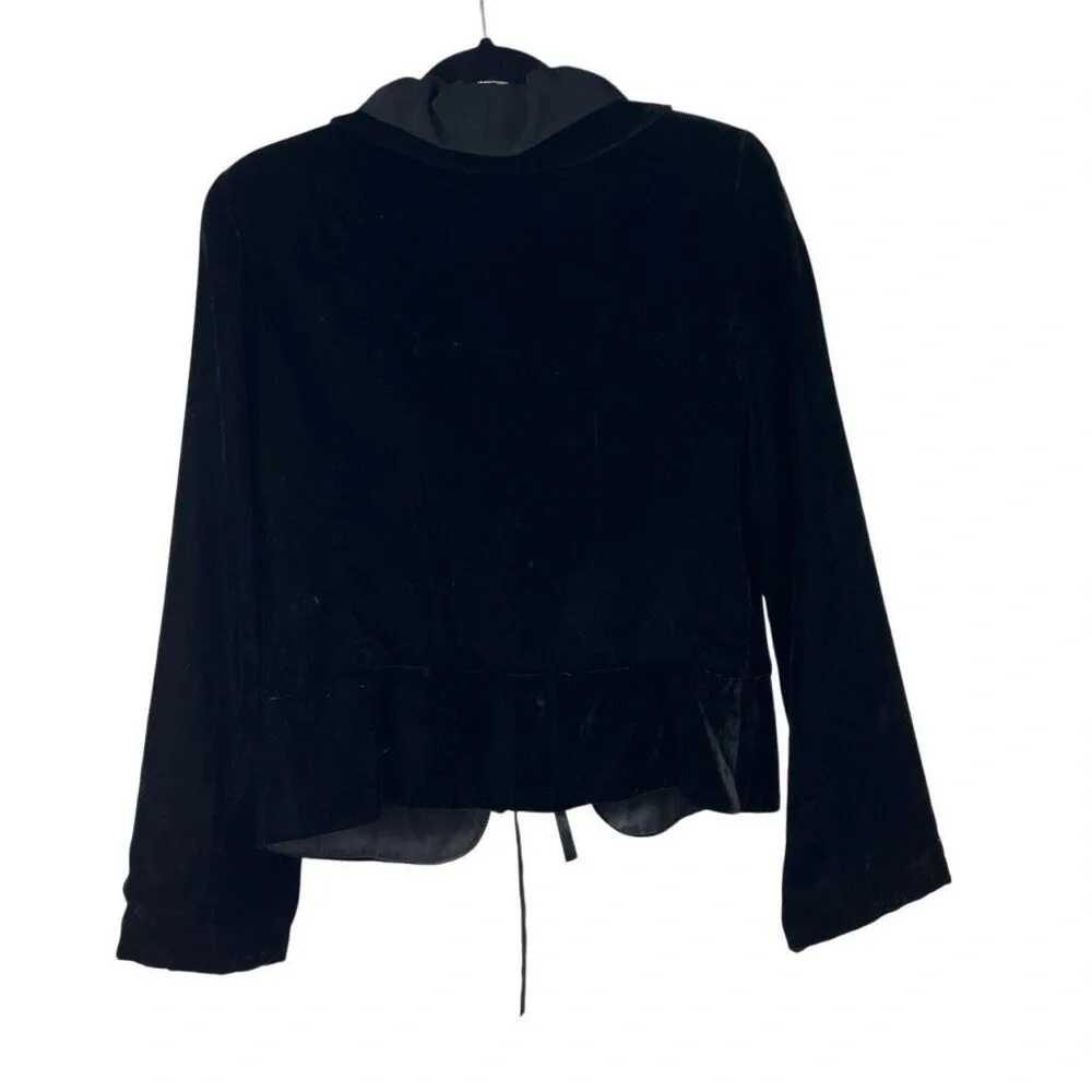 Anthropologie Black Velvet Crepe Ruffle Collar Tie Closure Blazer - Picture 2 of 8